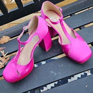Pink Chunky Heel Platform Shoes EDL Presents POP HOT PINK 7M